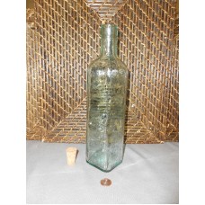 Decorative clear glass bottle raised design light green tint 10" tall    283079551354